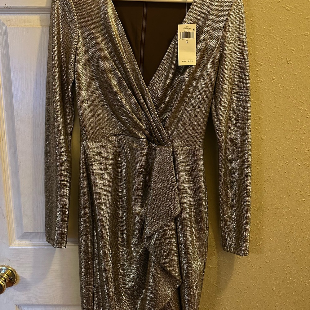 Ralph Lauren Gold Ruched Wrap Cocktail Dress